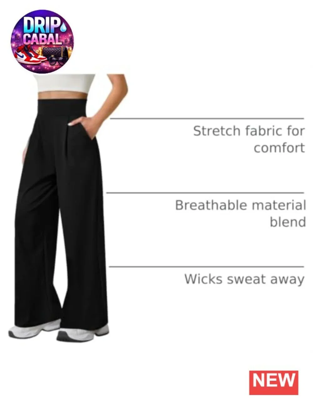 High Waist Wide Leg Yoga Pants with Pockets, Tummy Control, Stretchy, Pleated